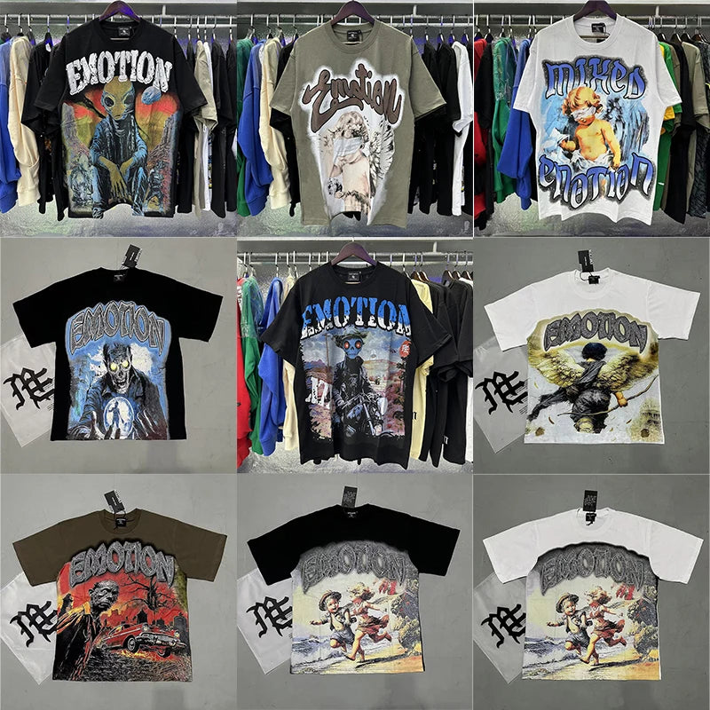 Top Quality Heavyweight 100%cotton Tshirt Mixed Emotion Retro Loose T Shirt Hot Brick Graffiti Printed Rhinestones Men's T-shirt - Buy  Product on Alibaba.com