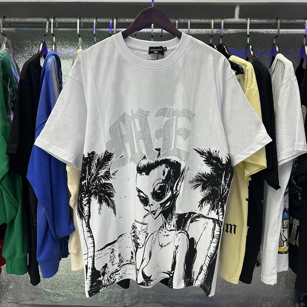 Top Quality Heavyweight 100%cotton Tshirt Mixed Emotion Retro Loose T Shirt Hot Brick Graffiti Printed Rhinestones Men's T-shirt - Buy  Product on Alibaba.com