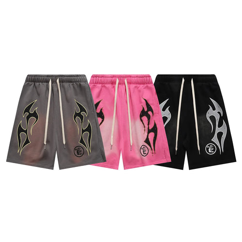 New European American Trendy Brand Hip Hop Style Cotton Washed Distressed Flame Print Casual Plus Size Knee-length Shorts - Buy  Product on Alibaba.com