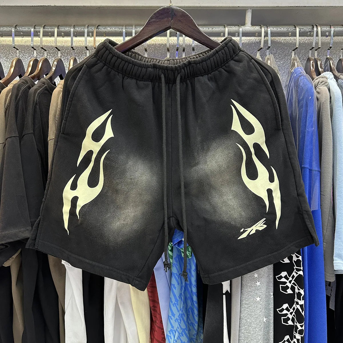 New European American Trendy Brand Hip Hop Style Cotton Washed Distressed Flame Print Casual Plus Size Knee-length Shorts - Buy  Product on Alibaba.com