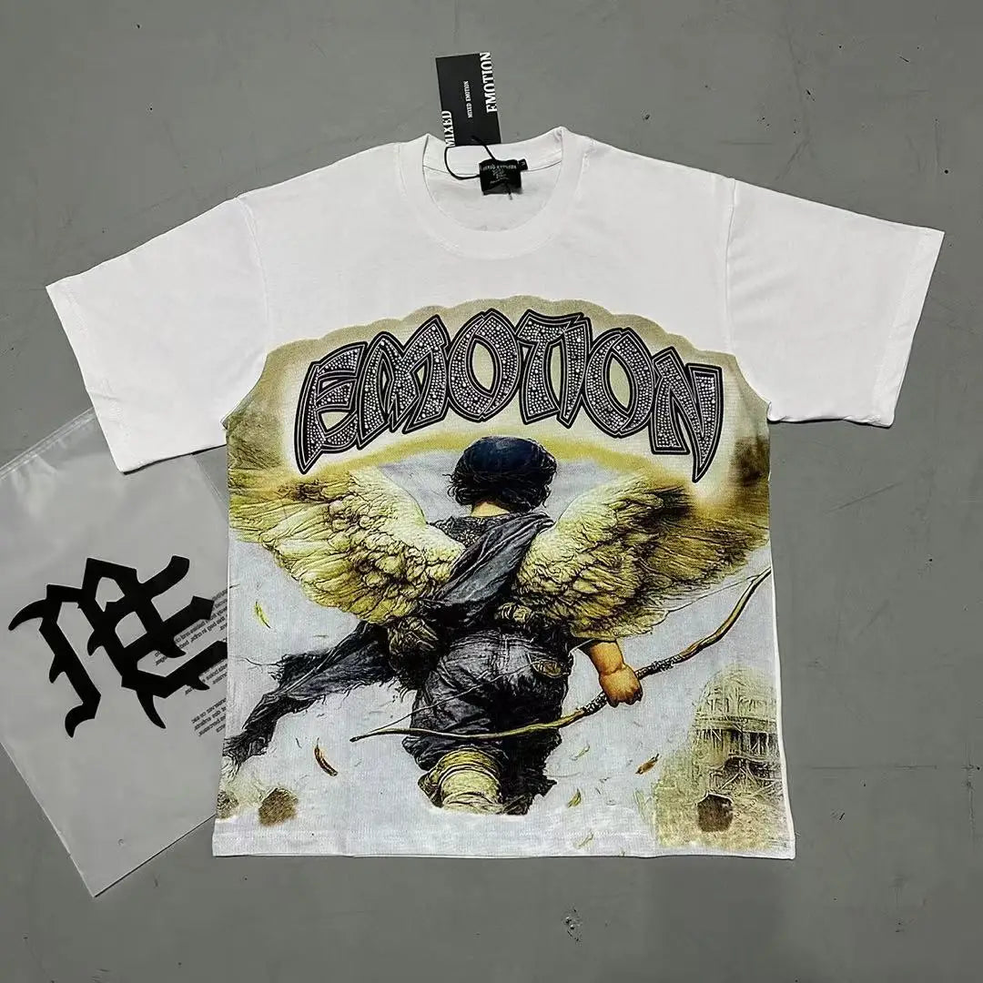 Top Quality Heavyweight 100%cotton Tshirt Mixed Emotion Retro Loose T Shirt Hot Brick Graffiti Printed Rhinestones Men's T-shirt - Buy  Product on Alibaba.com