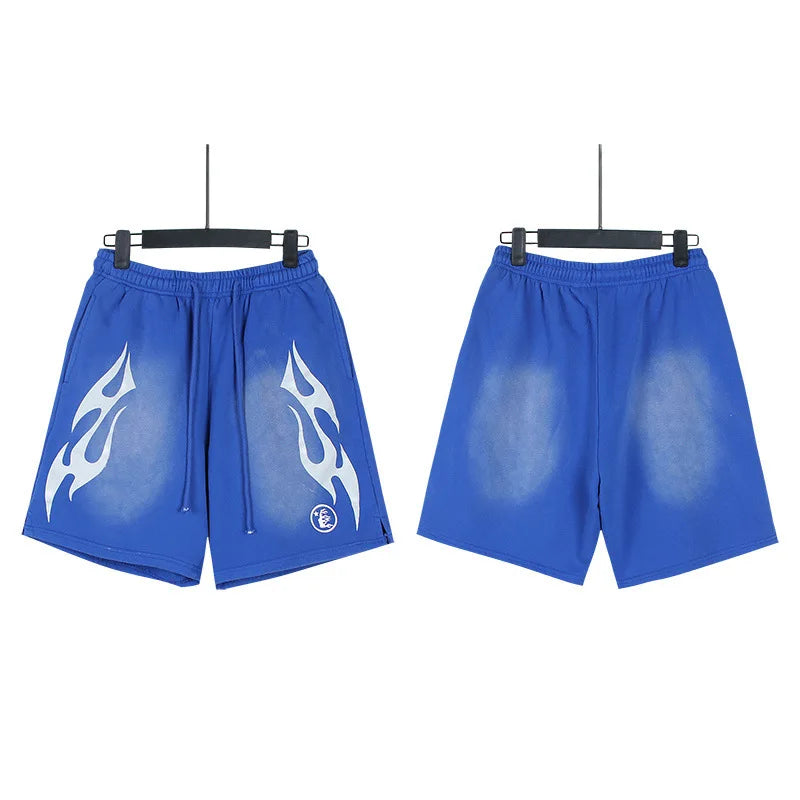 New European American Trendy Brand Hip Hop Style Cotton Washed Distressed Flame Print Casual Plus Size Knee-length Shorts - Buy  Product on Alibaba.com