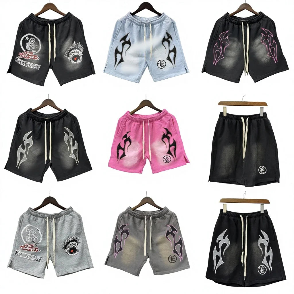 New European American Trendy Brand Hip Hop Style Cotton Washed Distressed Flame Print Casual Plus Size Knee-length Shorts - Buy  Product on Alibaba.com
