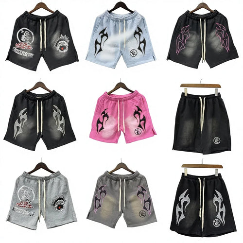 New European American Trendy Brand Hip Hop Style Cotton Washed Distressed Flame Print Casual Plus Size Knee-length Shorts - Buy  Product on Alibaba.com