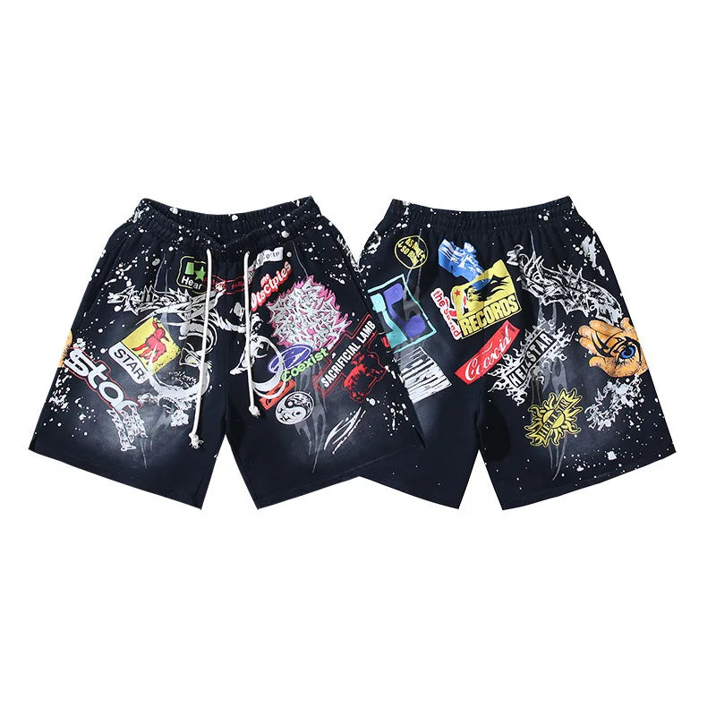 New European American Trendy Brand Hip Hop Style Cotton Washed Distressed Flame Print Casual Plus Size Knee-length Shorts - Buy  Product on Alibaba.com