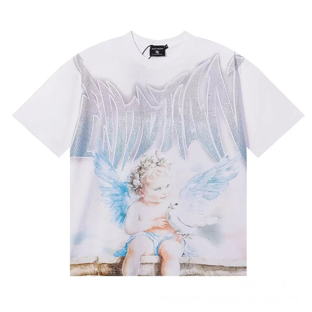 Top Quality Heavyweight 100%cotton Tshirt Mixed Emotion Retro Loose T Shirt Hot Brick Graffiti Printed Rhinestones Men's T-shirt - Buy  Product on Alibaba.com