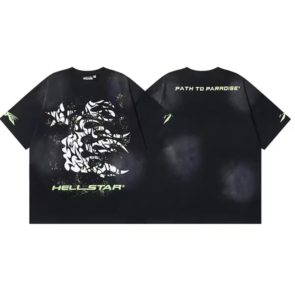 Hell Star Nfc 300g 100% Cotton Men's Women's Regular Fit Short-sleeved Casual Summer Animal Print Japan Style Vintage Washed - Buy  Product on Alibaba.com