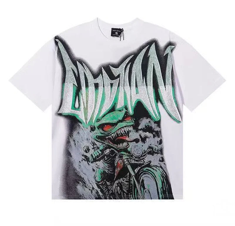 Top Quality Heavyweight 100%cotton Tshirt Mixed Emotion Retro Loose T Shirt Hot Brick Graffiti Printed Rhinestones Men's T-shirt - Buy  Product on Alibaba.com