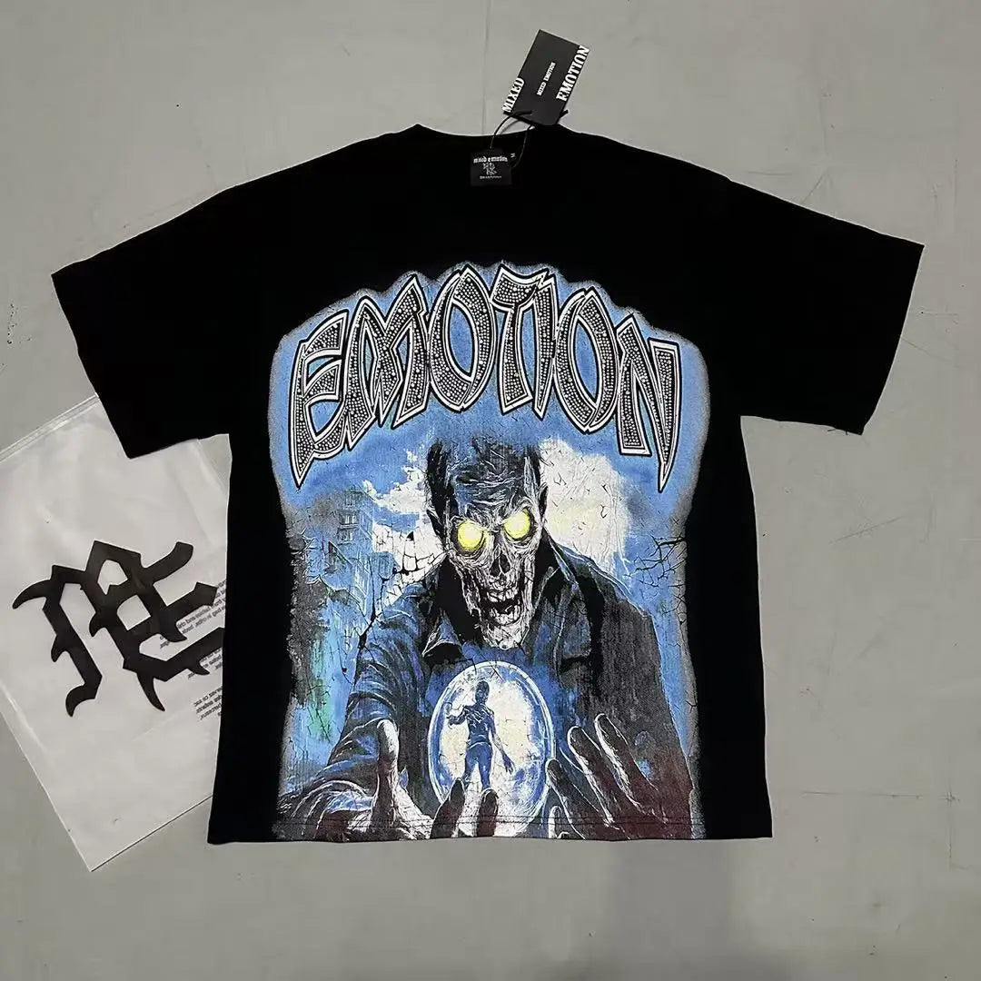 Top Quality Heavyweight 100%cotton Tshirt Mixed Emotion Retro Loose T Shirt Hot Brick Graffiti Printed Rhinestones Men's T-shirt - Buy  Product on Alibaba.com