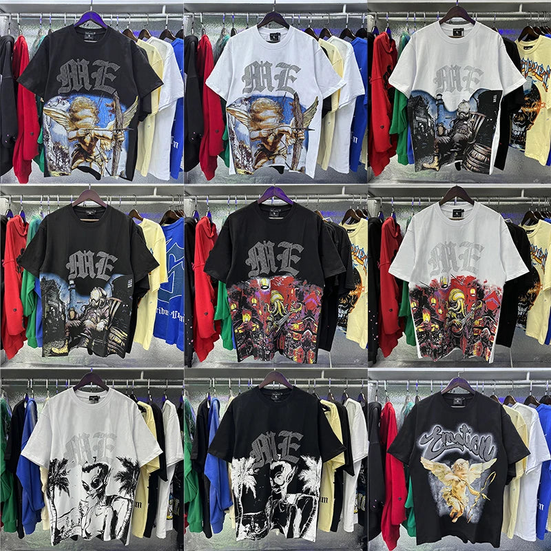 Top Quality Heavyweight 100%cotton Tshirt Mixed Emotion Retro Loose T Shirt Hot Brick Graffiti Printed Rhinestones Men's T-shirt - Buy  Product on Alibaba.com