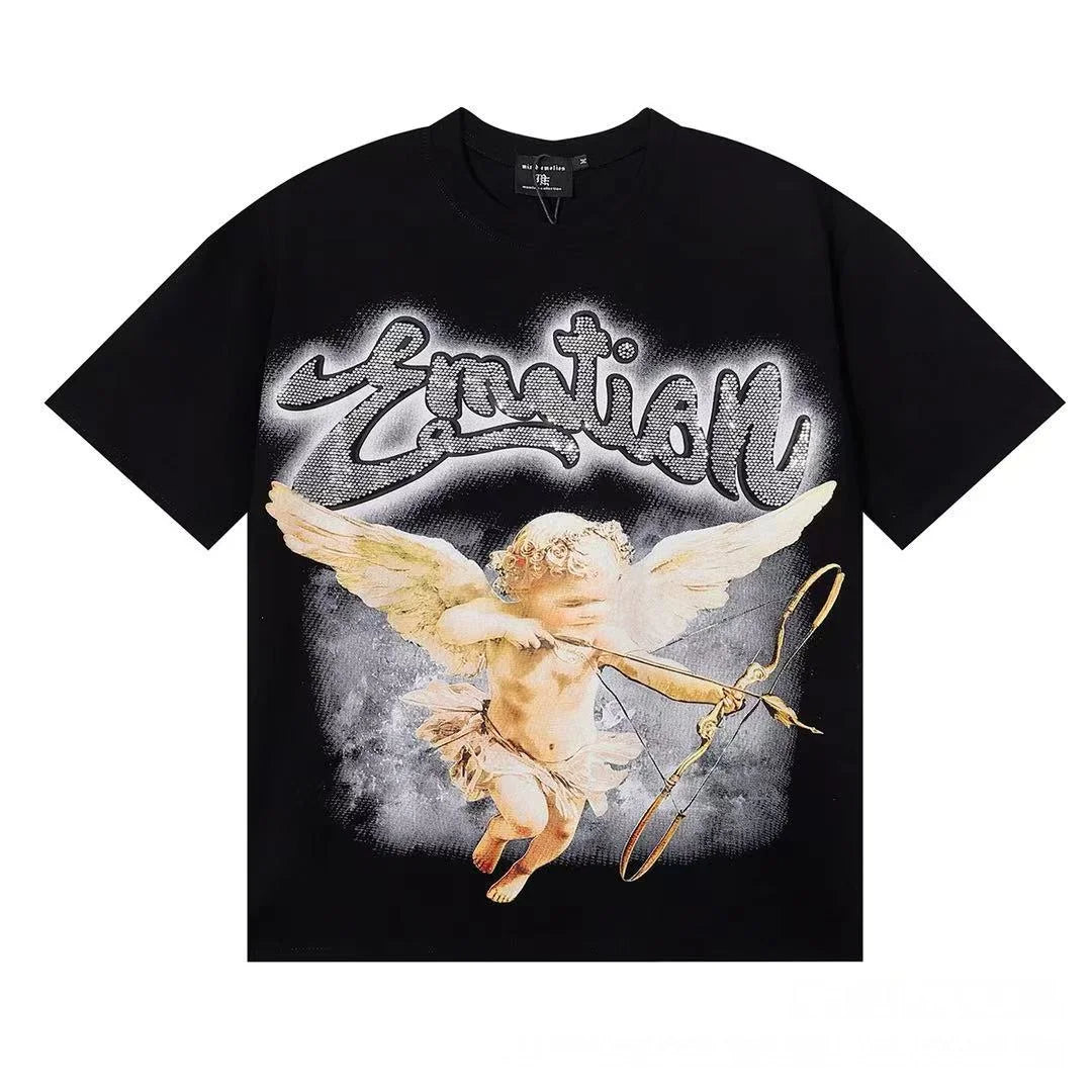 Top Quality Heavyweight 100%cotton Tshirt Mixed Emotion Retro Loose T Shirt Hot Brick Graffiti Printed Rhinestones Men's T-shirt - Buy  Product on Alibaba.com