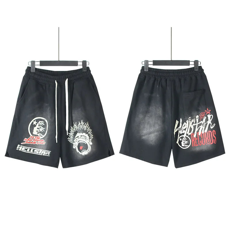 New European American Trendy Brand Hip Hop Style Cotton Washed Distressed Flame Print Casual Plus Size Knee-length Shorts - Buy  Product on Alibaba.com