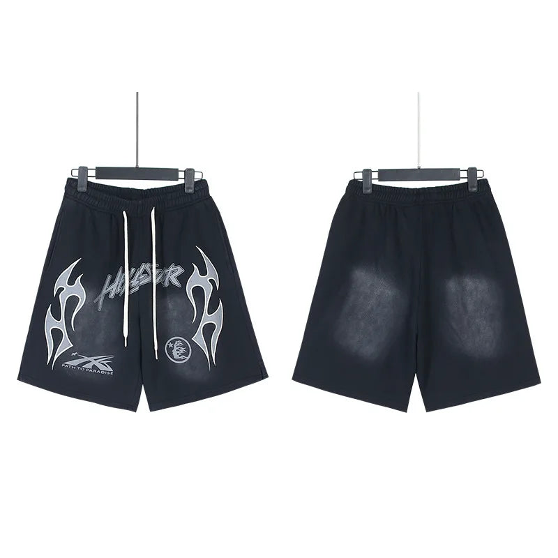New European American Trendy Brand Hip Hop Style Cotton Washed Distressed Flame Print Casual Plus Size Knee-length Shorts - Buy  Product on Alibaba.com