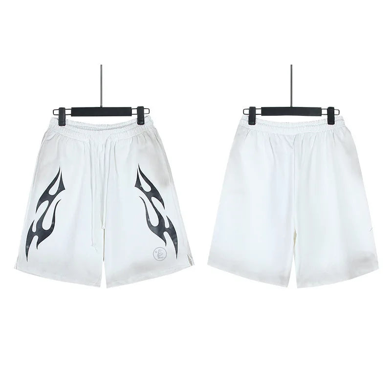 New European American Trendy Brand Hip Hop Style Cotton Washed Distressed Flame Print Casual Plus Size Knee-length Shorts - Buy  Product on Alibaba.com