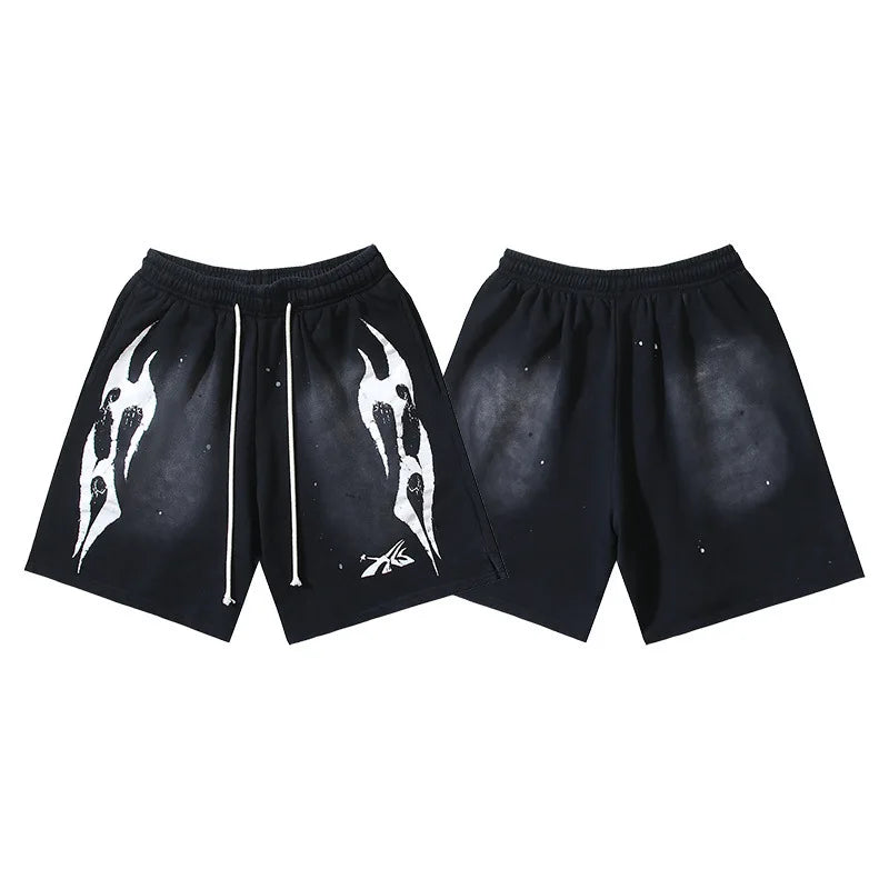 New European American Trendy Brand Hip Hop Style Cotton Washed Distressed Flame Print Casual Plus Size Knee-length Shorts - Buy  Product on Alibaba.com