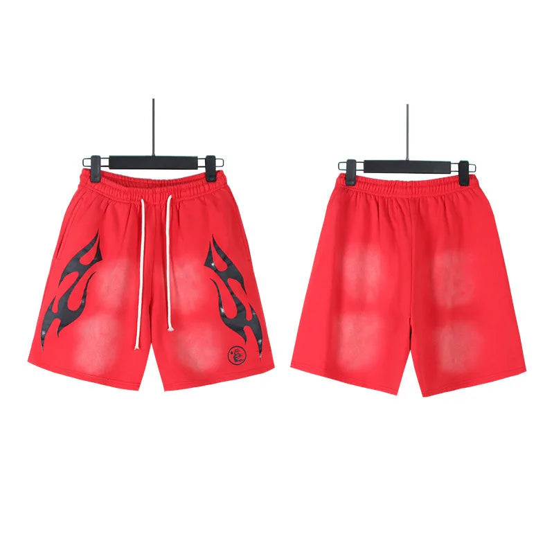 New European American Trendy Brand Hip Hop Style Cotton Washed Distressed Flame Print Casual Plus Size Knee-length Shorts - Buy  Product on Alibaba.com