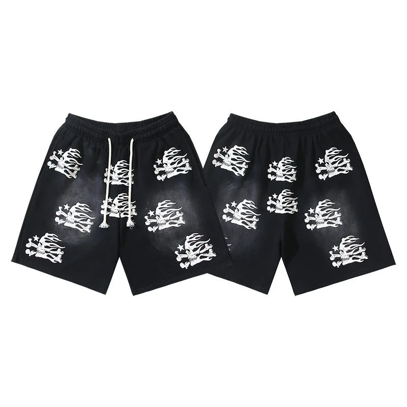New European American Trendy Brand Hip Hop Style Cotton Washed Distressed Flame Print Casual Plus Size Knee-length Shorts - Buy  Product on Alibaba.com